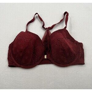 Auden Bra Demi Coverage Front Closure Lace Lightly Lined Racerback Maroon 36D
